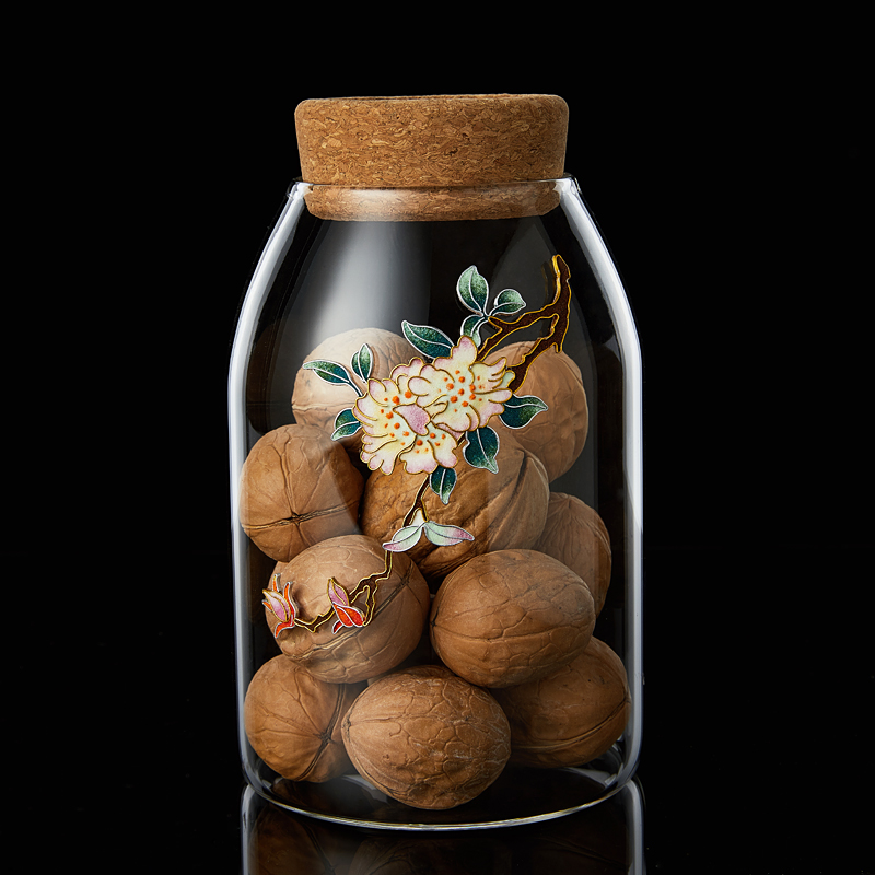 Longshantang tea canister Chinese empty can glass with cover moisture-proof heat insulation cloisonne storage tank storage tank miscellaneous grain tank