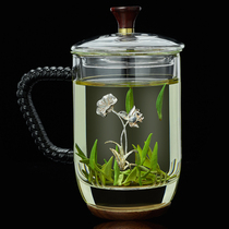Longshan Hall Green Tea Cup Glass Heat Insulation Pure Hand Inlaid Silver Water Cup With Lid Tea Filter Cup Home Office Tea Cup