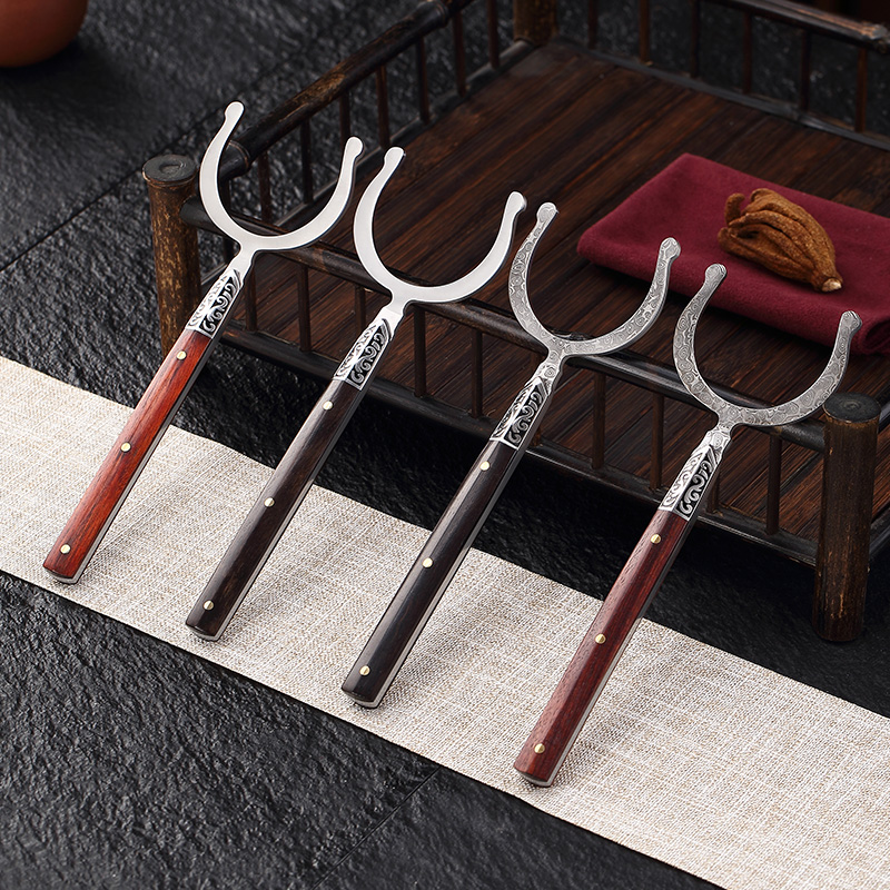 Longshantang Tea Fork Solid Wood Purple Light Sandalwood Tea Accessories Damascus Home Cup fork Anti-scalding Tea Road fork