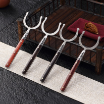 Longshantang Tea Fork Solid Wood Purple Light Sandalwood Tea Accessories Damascus Home Cup fork Anti-scalding Tea Road fork