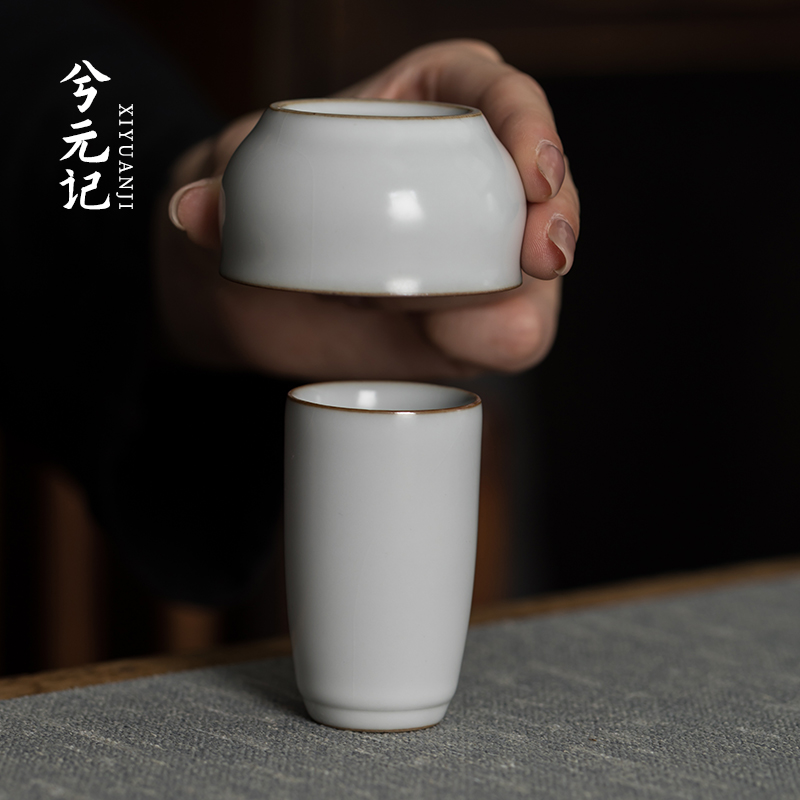Moon White Ru Kiln Smelling Cup two suits Gongfu Tea Tea Tea tea Tocha Tea Arts Training Examination Ceramics Tea Drinking Cup-Taobao
