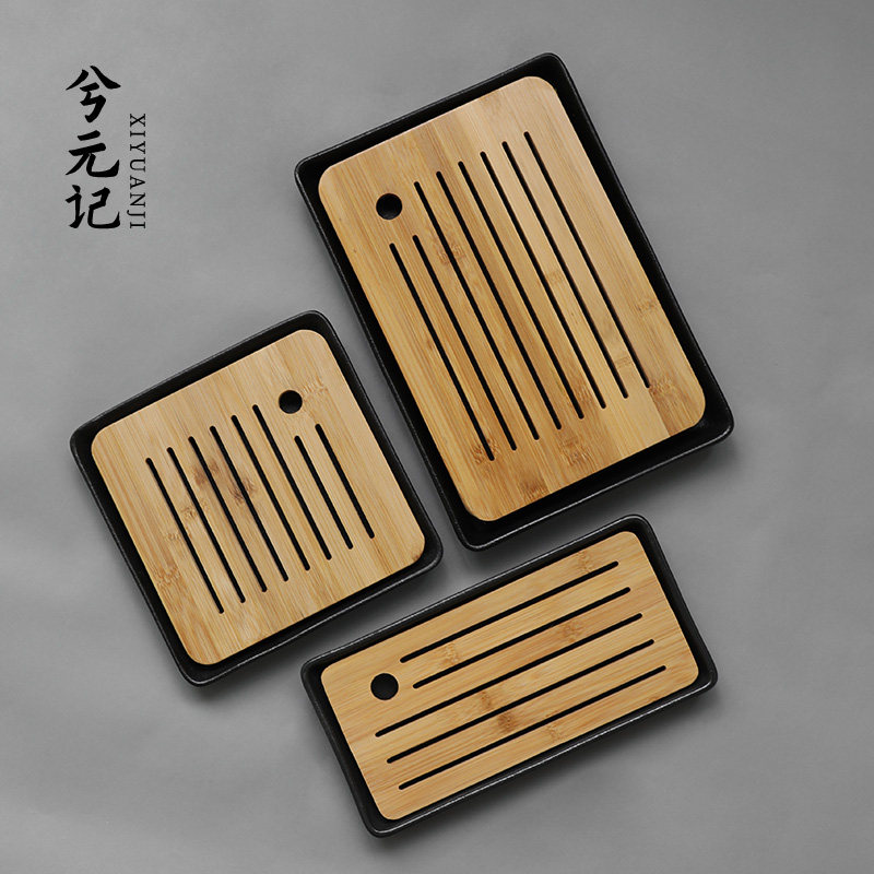 Tea plate household bamboo pallet tea table simple ceramic kung fu tea set dry small minimal asphalt disc