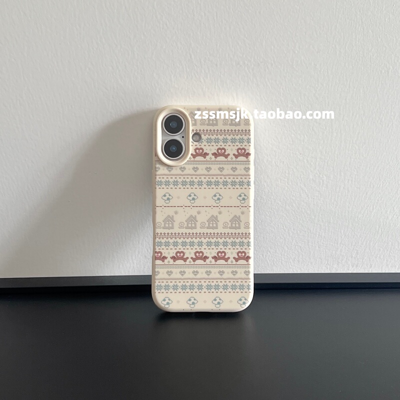 What Kind of Phone Case Is This? Niche Fair Isle Style Heart-Shaped Mushroom Snowhouse iPhone 17 Phone Case with Camera Button Protection, Suitable for iPhone 16, Matte Finish for iPhone 15, Soft Case for iPhone 14, Full Edge Protection for iPhone 13
