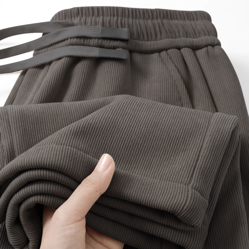 Men's Wheat Ear Pattern Pants, Spring and Autumn Thin Loose Straight Wide-Leg Drapey Sports Casual Sweatpants Corduroy Trousers