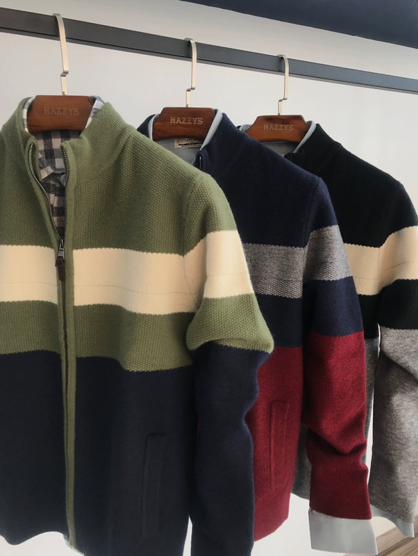 Thu / Đông 19 nam giản dị áo len cardigan áo len đan len 100% len len dệt kim quá trình - Cardigan