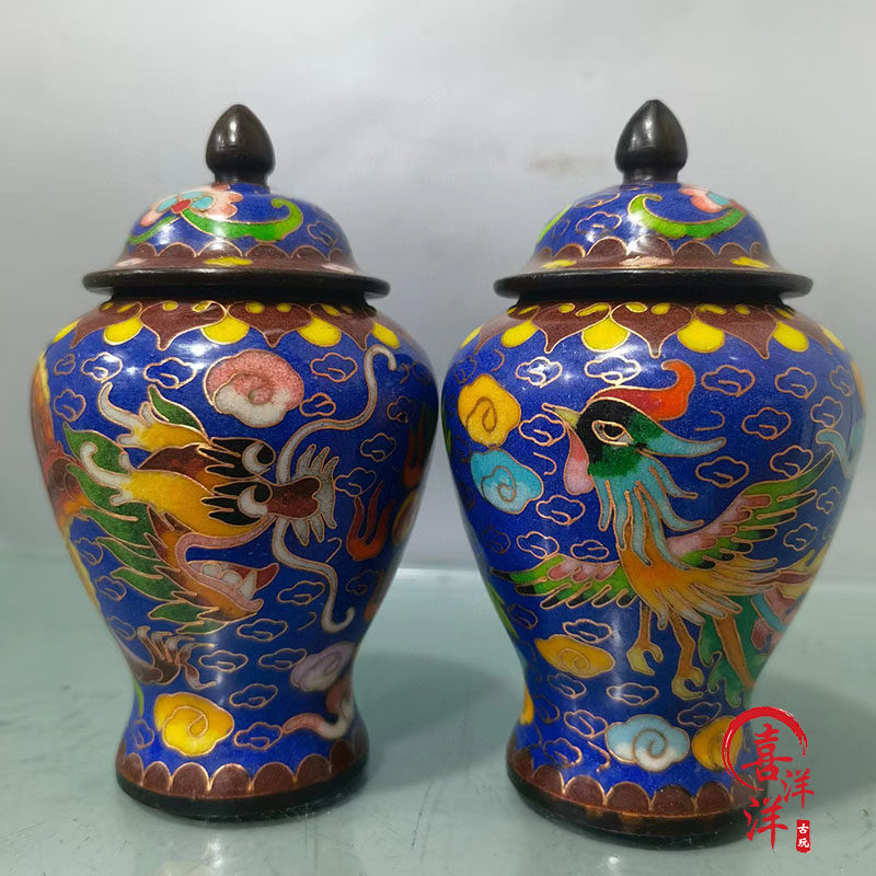 銅製・景泰藍・琺瑯彩・龍鳳紋・將軍罐・置物・賞物・古董品・中国古玩