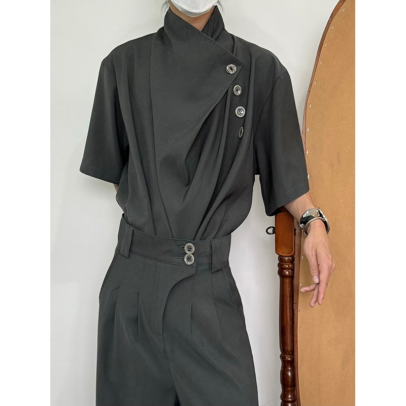 14Gsl Retro Design High-End Lemaire Style Shirt Irregular Short-Sleeved New Chinese Style Shirt for Summer