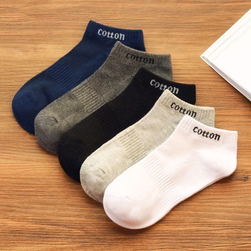 Men's socks pure cotton socks sweat spring teen low waist light mouth student winter socks black