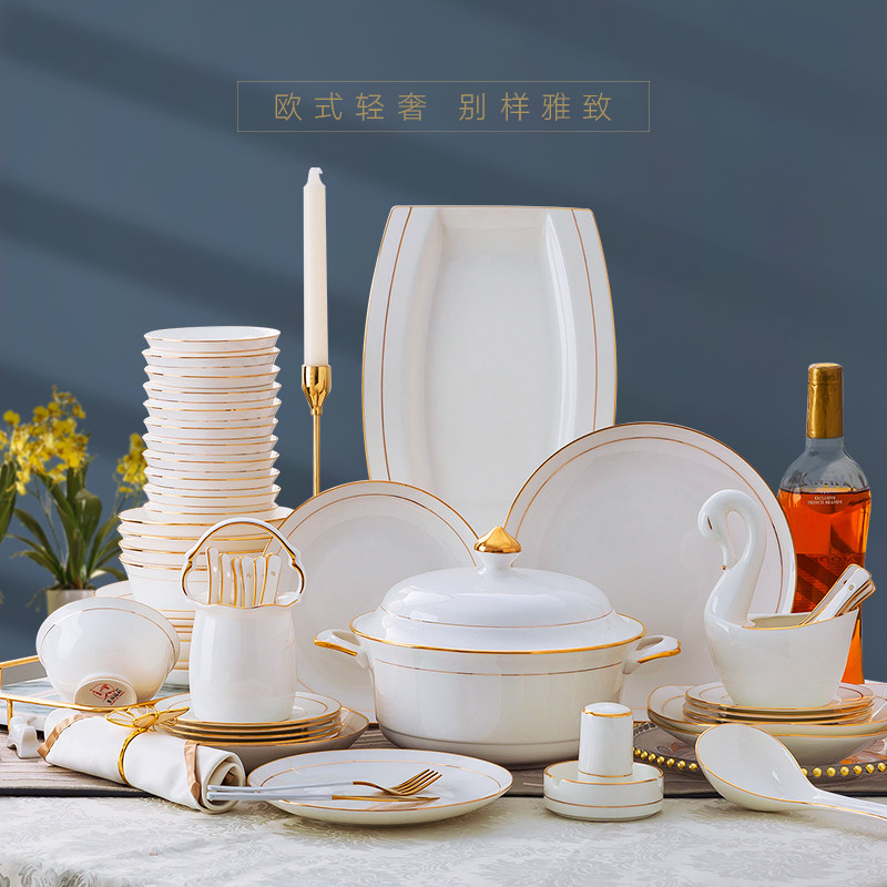 Bowl Dish Suit Home Creative Eu Style Phnom Penh Ceramic Rice Bowl tray Jingdezhen Bone Porcelain Tableware Combined