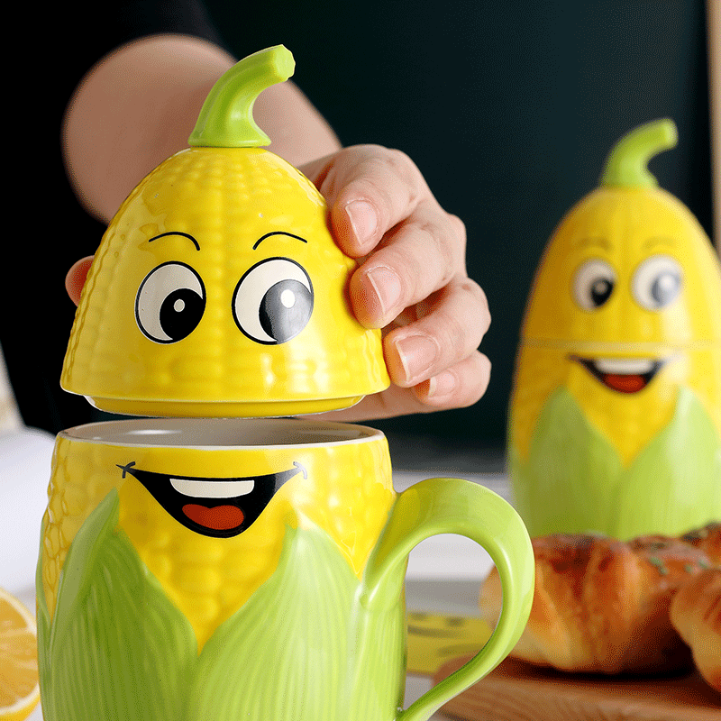 Creative move trend ceramic cup of milk coffee cup glass mugs couples cartoon sweet corn cup