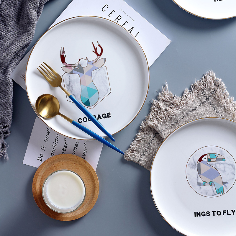Nordic steak dinner plate plate flat dish plate household creative web celebrity tableware ceramic plate round breakfast tray