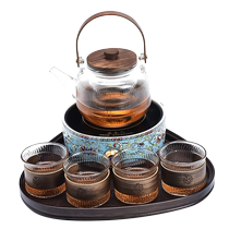 High temperature resistant glass flower teapot set household boiled fruit health teapot light luxury afternoon tea set tea cup complete set