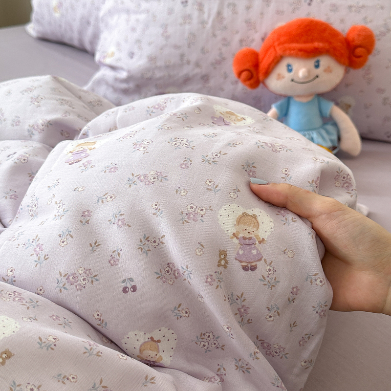 Cute Girl's Class a All-Cotton Double-Layer Gauze Four-Piece Set 1.5m Bed Sheet and Duvet Cover 100% Pure Cotton Girly Three-Piece Set