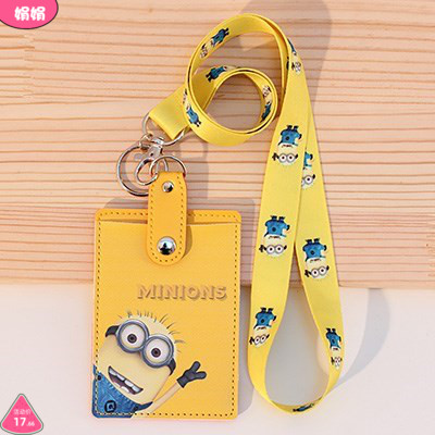 Student cutting sleeve with hanging rope Multi-functional Child Necklace Hanging Neck and Card Cartoon Fabric Bus Ride-Card