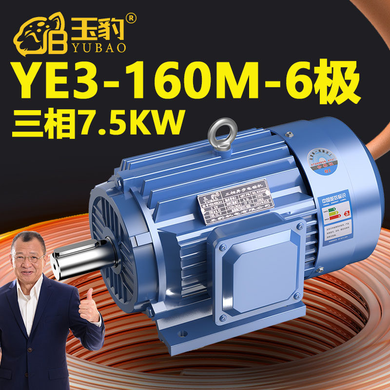 160M-6极全新YE3系列三相异步电动机国标7.5KW电机380V三相全铜