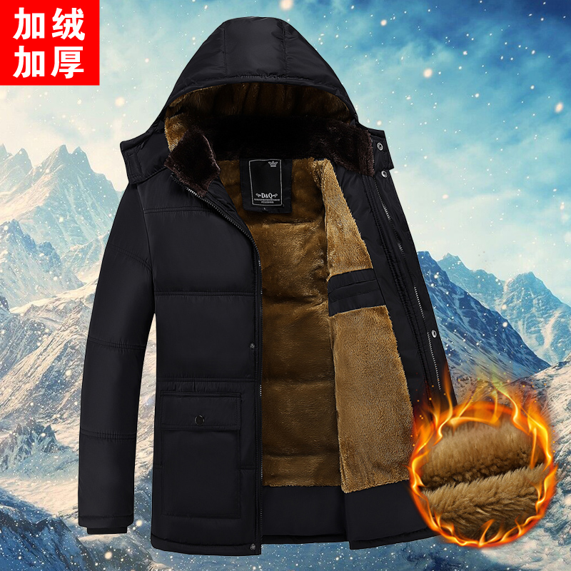 狂题kuangti/棉服加绒加厚秋冬中年男士棉衣外套中老年爸爸装棉袄