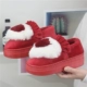 Dép cotton đế dày mùa đông nữ cao gót trong nhà phiên bản Hàn Quốc dễ thương của lông mùa đông không thấm nước tăng độ ấm cho bánh xốp với