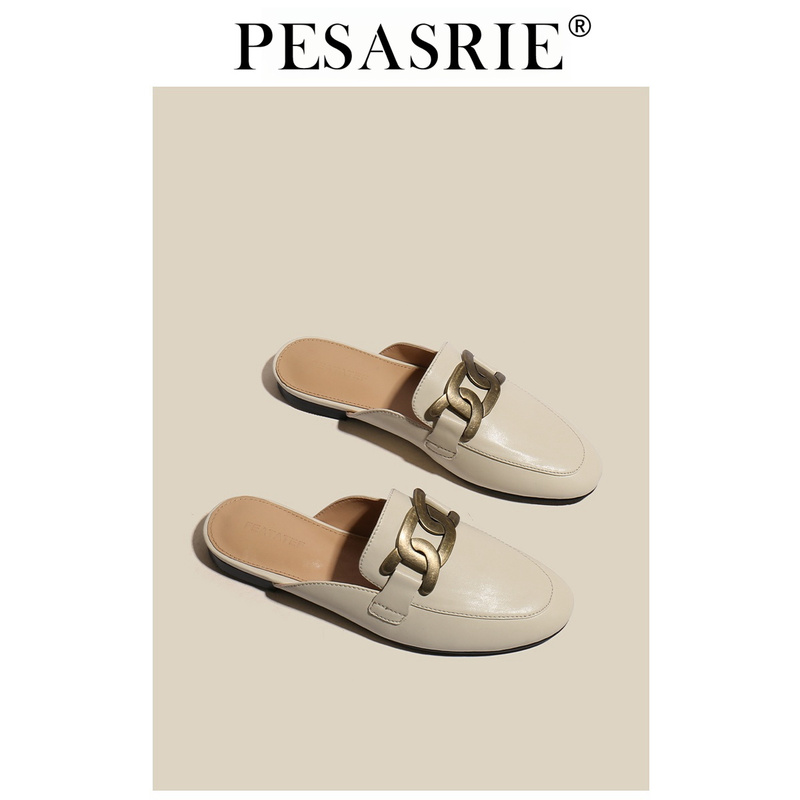PESASRIE High-End Women's Mules 2026 Summer New Flat Slip-On Half Slippers