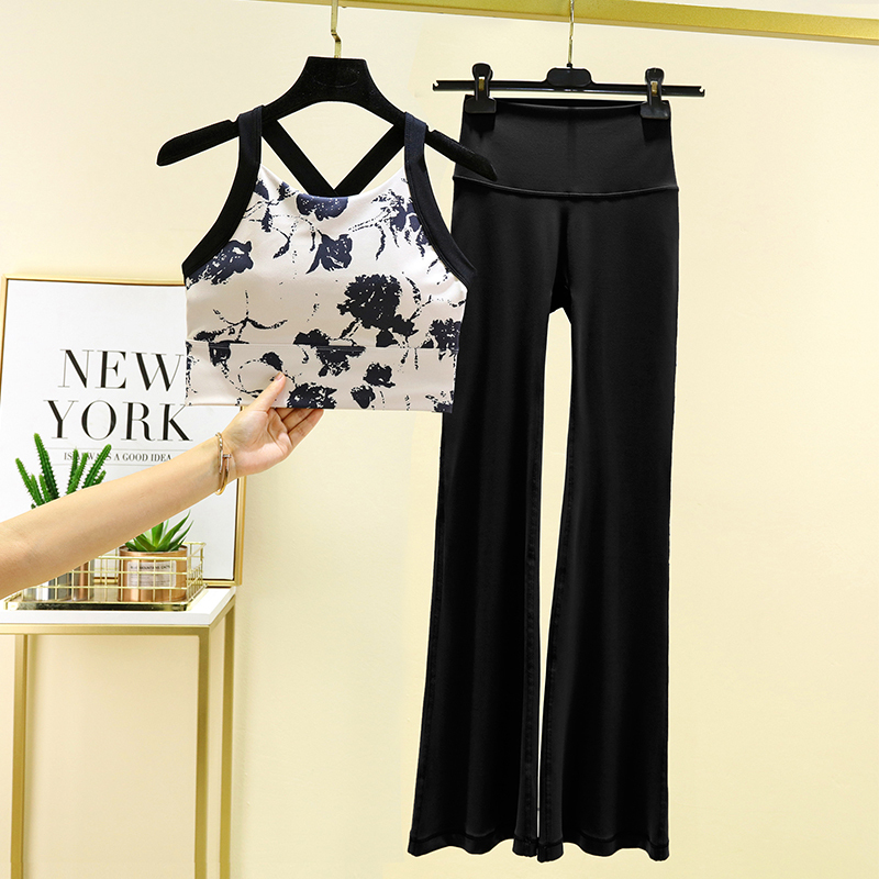 Beautiful Yoga Clothes with Chinese-Style Prints, Tank Tops, Fitness Clothes for Women, 2026 New Style Bell-Bottom Pants, Sports Suits, High-Value Summer Wear