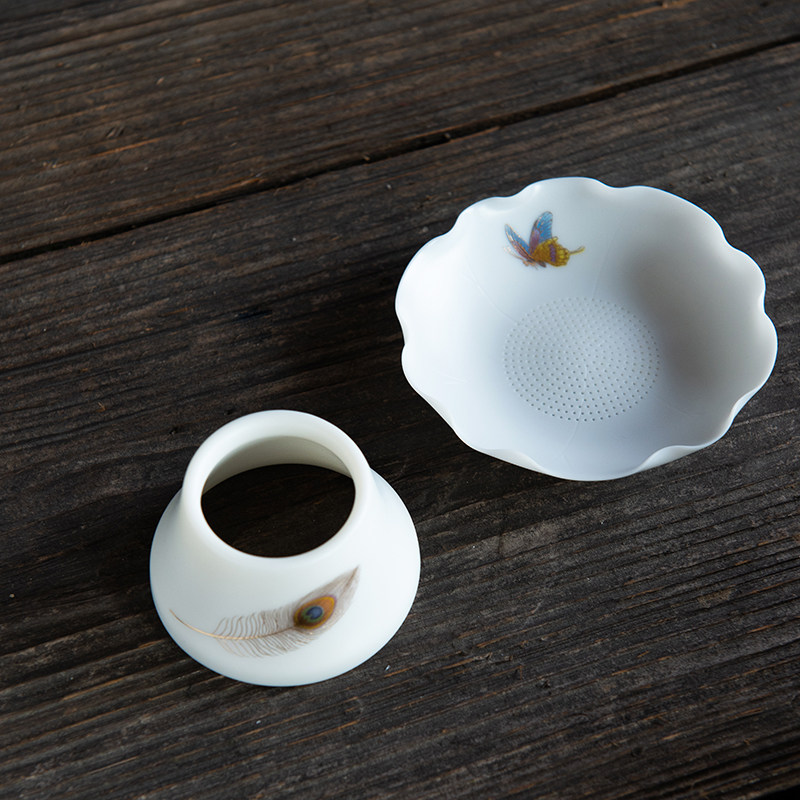 Du Ruishi Tea Leakage No Mesh Filter Dehua White Porcelain Thin Tire Integrated Tea Filter Ceramic Kung Fu Tea Set Accessories