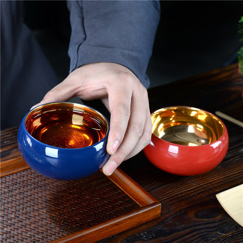 Large number 24K gold cup pure gold cup ceramic utilitt tea furniture home host cup pure handmade liner Cure gold