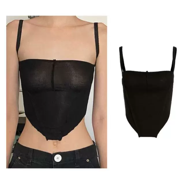 ЧЕРНЫЙ КОРОСЕТ Топ Sexy готическая одежда лямки crop to