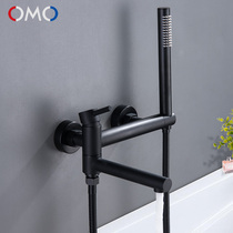 Full Copper Bathroom Long Mouth Bathtub Tap Hot And Cold Shower Shower Triple Water Mixed Valve Woman Wash Spray Gun Head Black