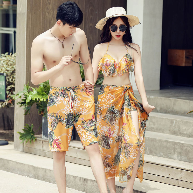 2021 New Couples Swimsuit Women's Skinny Beach Vacation Three-Piece Beach Pants Men's Swimsuit