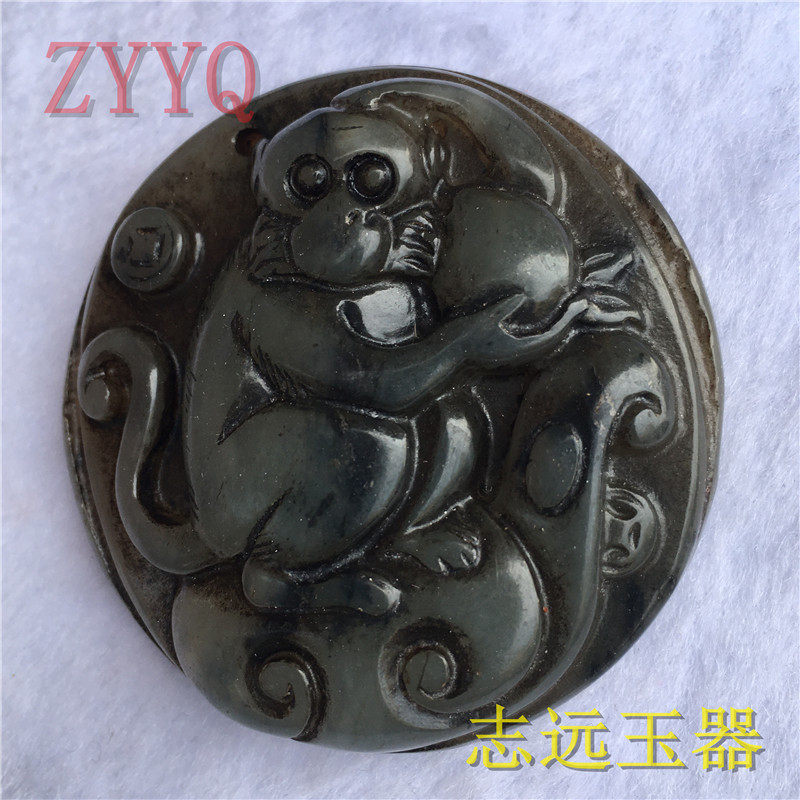 Republic of China ancient jade old jade antique Xiuyu monkey eat peach jade brand antique antique old jade old object pendant handle