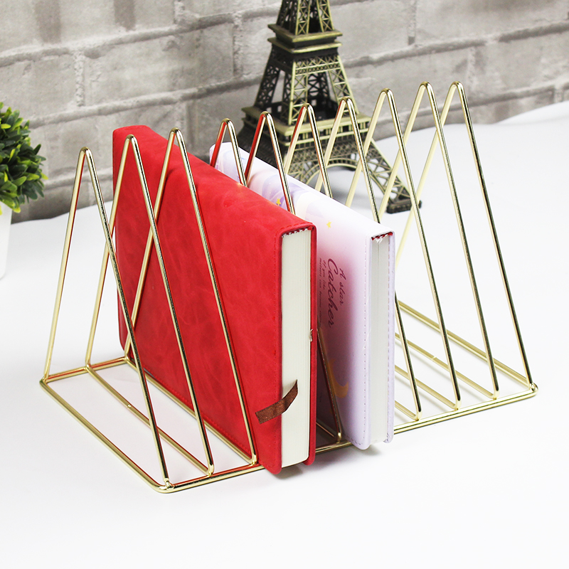 ins Nordic desktop simple Wrought iron bookshelf Office desk book holder Simple magazine storage shelf Creative book stand thickened Junior high school students increase metal book file book rely on home book finishing rack