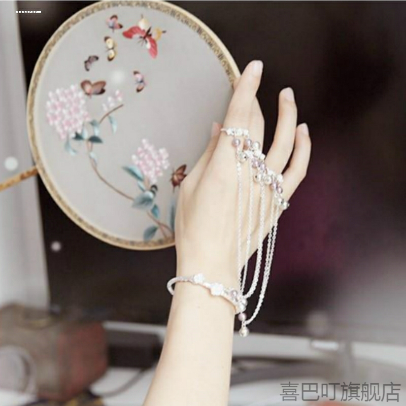 Ancient Style Jewelry All-In-One Bracelet with Ring, Bell, Hanfu Accessories, Fairy Chain