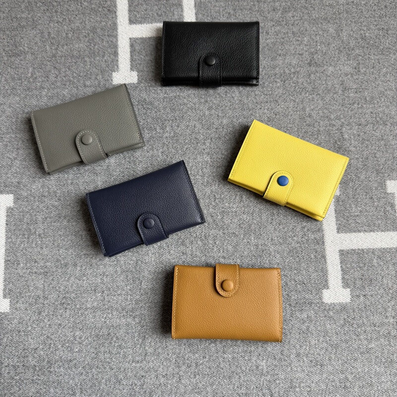 Handmade Waxed Leather Passport Holder and Card Case, Imported Evergrain Calfskin with Enamel Clasp, Naples Yellow Handmade Waxed Leather Passport Holder and Card Case, Imported Evergrain Calfskin with Enamel Clasp, Naples Yellow