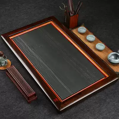 Peach blossom ebony wood combination Black Gold Stone solid wood tea tray large drainage tea sea kung fu tea set tea tray tea