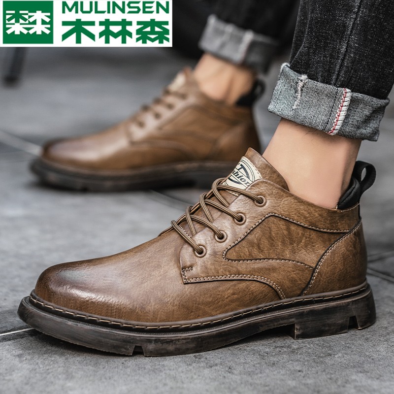Wood Linson Summer Breathable Men's Shoes 2022 New Martin Boot Men's Genuine Leather Tooling Boots Man High Cylinder Leather Shoes