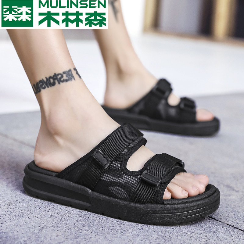 Wood Linson Slippers Men's Summer Outside Wearing Stink Anti-Slip With 2022 New Trampling Sensation Nets Red Ins Tide Drag