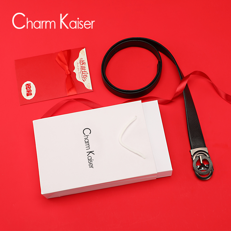 Small CK belt men's young and middle-aged casual all-match trend cowhide men's belt Korean version of the pants belt greeting card gift box