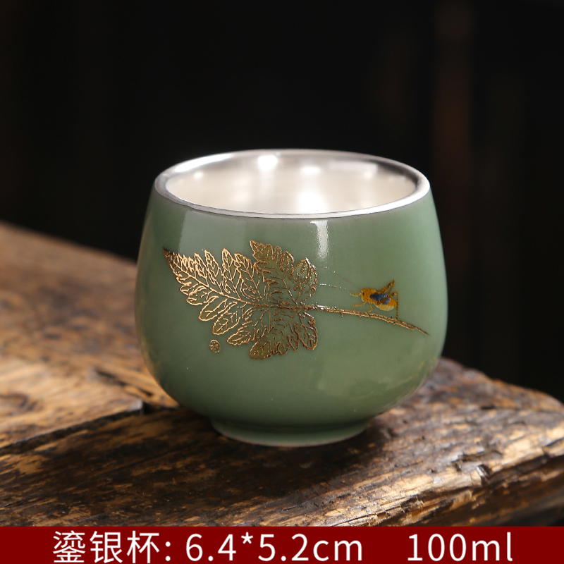 Master Cup Single Cup 999 Sterling Silver Tea Cup Ceramic Tea Cup Inlaid Silver Tea Cup Kung Fu Tea Bowl Handmade Silver Cup