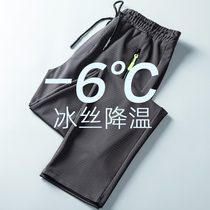 2021 New Ice Silk sports casual pants mens loose tide Joker summer thin straight nine-point air conditioning long pants