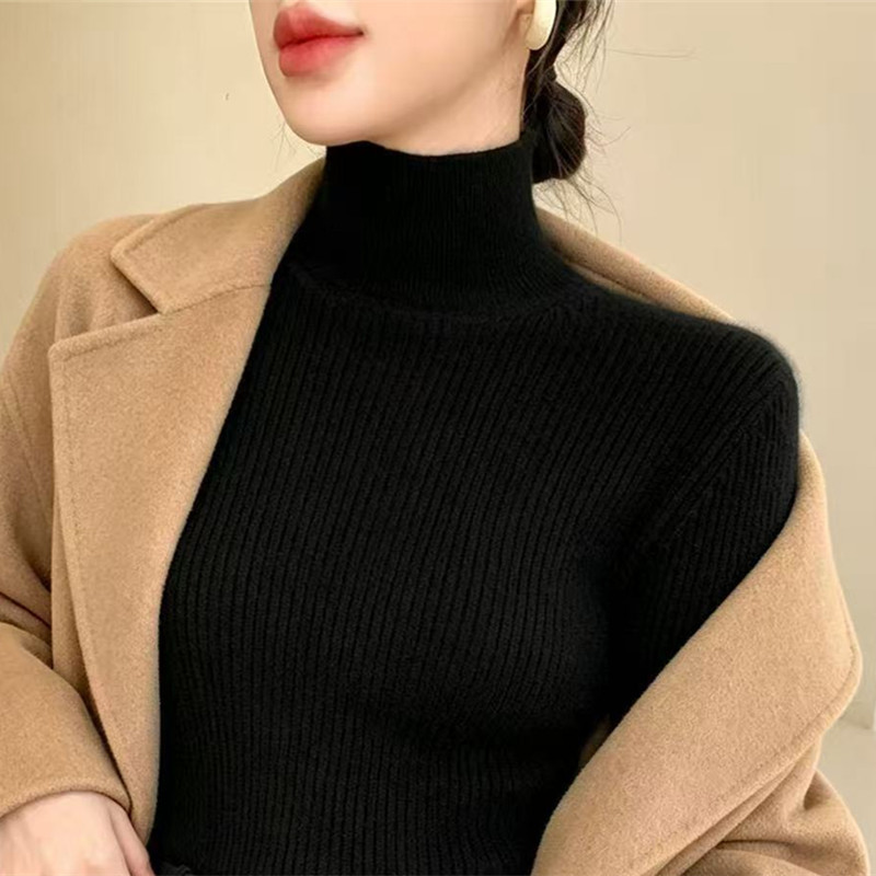 High-Neck Sweater to Pair with Coat, Women's Slim-Fit Autumn and Winter Inner Wear, 2026 New Style, Black Half-High Collar Knitted Base Layer, Thick High-Neck Sweater to Pair with Coat, Women's Slim-Fit Autumn and Winter Inner Wear, 2026 New Style, Black Half-High Collar Knitted Base Layer, Thick