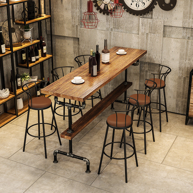 American Industrial Wind Solid Wood Bar Table & Chair Combined Creative Table Bar Cafe Long Table Retrospective Bar Table Table Table
