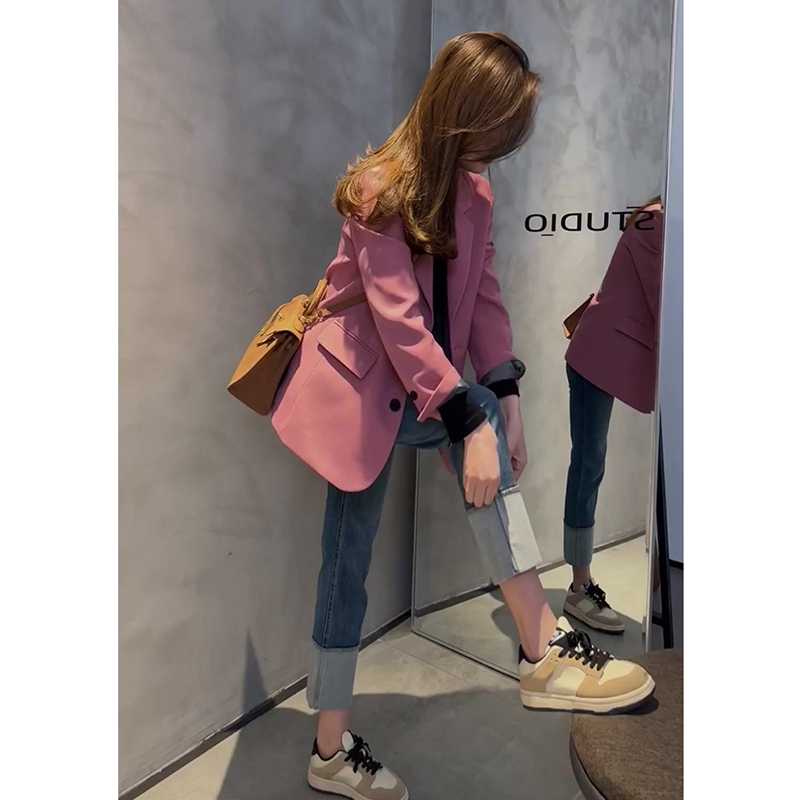 2026 New Korean Style Petite High-End Street Fashion Pink Casual Blazer for Women Spring Season Suit