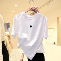 2021 summer new short sleeve T-shirt female loose Korean version cotton printing love white ins Chaogang wind round neck top