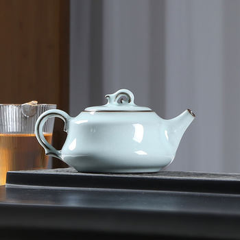 High-end pure handmade celadon iron tire kung fu tea set set ceramic large home living room teapot teacup gift