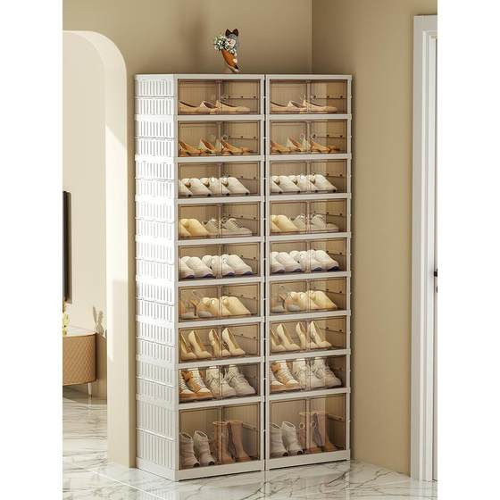 PET透明加厚鞋盒收纳盒aj鞋柜短靴鞋收纳抽屉式塑料简易双排鞋架