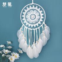 White feather dream catcher hanging hand-woven wind chime home bedroom entrance pendant background wall decoration