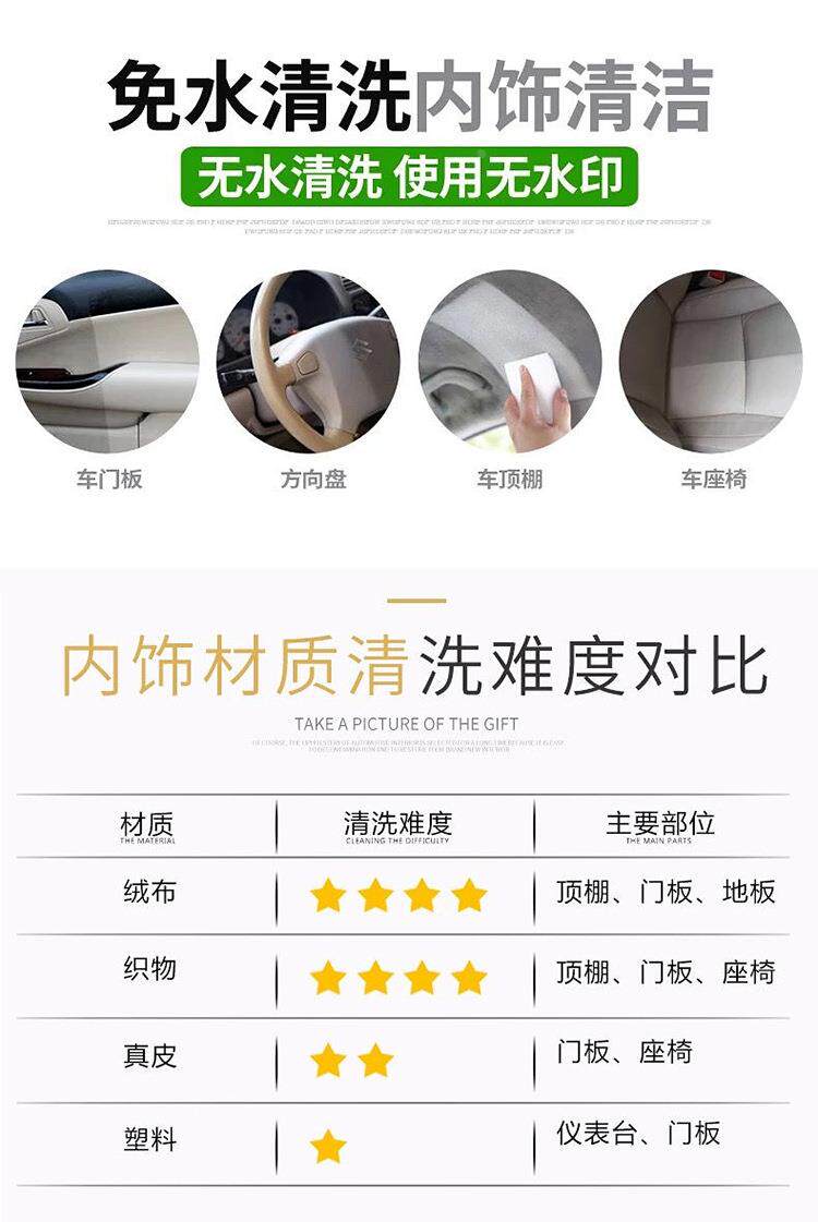 После распыления 内饰清洗剂 汽车内室清洁皮革织物座椅顶棚清洗多功能泡沬清洗剂