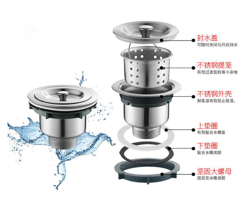 Штуцер трубы 厨房单双水槽不锈钢下水器洗菜盆下水管水槽下水防臭防虫定制