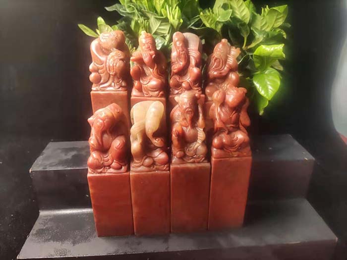 Zhejiang Redstone Seal Shoushan Stone Eight Immortals Crossing a Set of 3 * 3 * 10 Exercise Zhangjinshi seal engraving collection