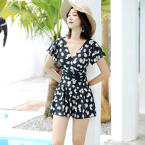 Bi swim new swimsuit womens summer one-piece seaside conservative thin plus-size belly student dress-style swimming suit