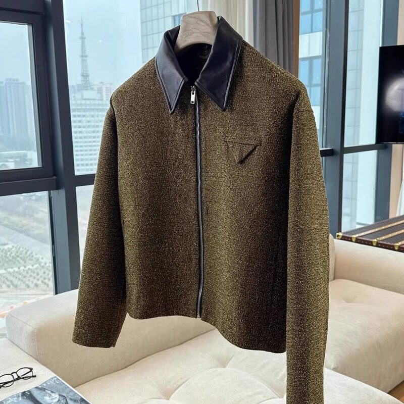 Bv Counter Quality! 25Fw Genuine Leather Collar Woven Craftsmanship Old Money Style Jacket Unisex High-End Feel
